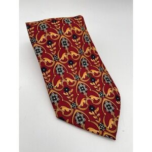 GUY LAROCHE Paris Men's Silk Necktie Designer Floral‎ Red/Orange/Black 58" X 4"